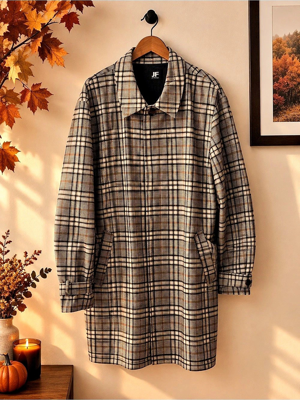 JF Plaid Trench Coat in Brown & Black Like New